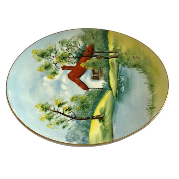 Vintage 1950s Japan Hand Painted Scenic Woodland Cabin Collectible Plate 8" - Picture 3 of 5